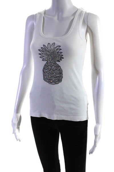 Tory Burch Womens Sequined Pineapple Tank Top White Size Extra Small