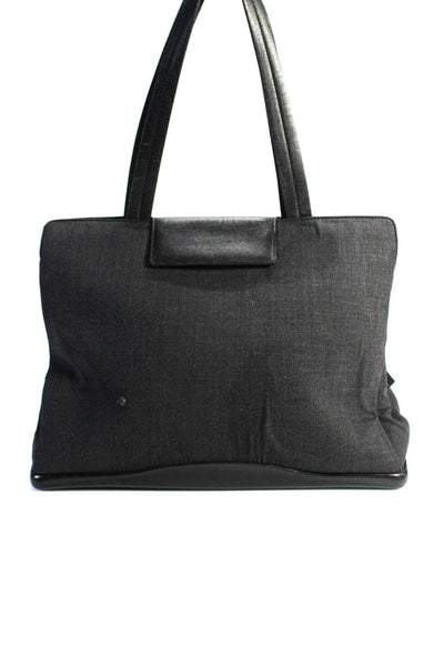 Prada WOmens Leather Fabric Hook & Loop Top Handle Tote Handbag Dark Gray Black