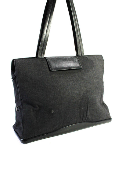 Prada WOmens Leather Fabric Hook & Loop Top Handle Tote Handbag Dark Gray Black