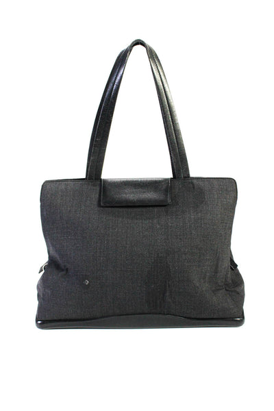 Prada WOmens Leather Fabric Hook & Loop Top Handle Tote Handbag Dark Gray Black