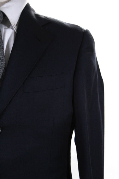 Duca Sartoria Mens Notched Collar Two Button Blazer Jacket Navy Blue Size 36