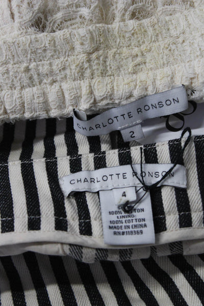 Charlotte Ronson Women's Cotton Striped Print Mini Shorts White Size 4 2, lot 2