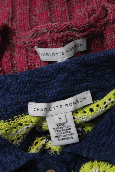 Charlotte Ronson Womens Cotton Chevron Print Open Knit Blouse Green Size S Lot 2