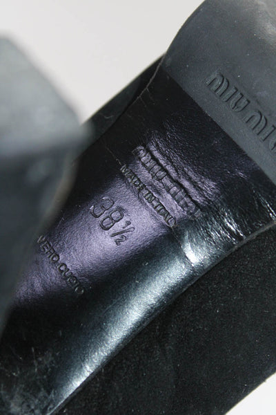 Miu Miu Women's Suede Platform Block Heel Pumps Black Size 8.5