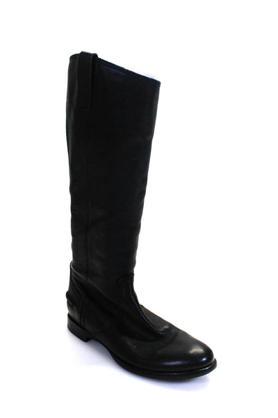 1937 Footwear Women's Leather Knee High Round Toe Boots Black Size 8