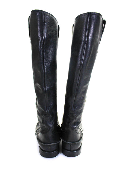1937 Footwear Women's Leather Knee High Round Toe Boots Black Size 8
