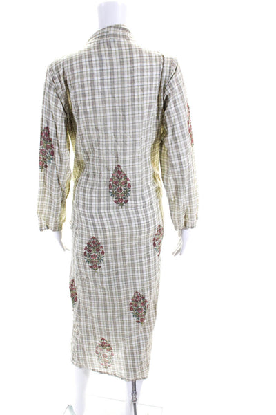 Dress More With Less Womens Plaid Floral Print Long Sleeve Dress Green Size S