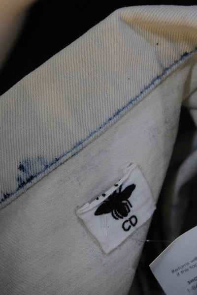 Christian Dior Womens Acid Wash Fringe Denim Jean Jacket Blue White Size 2