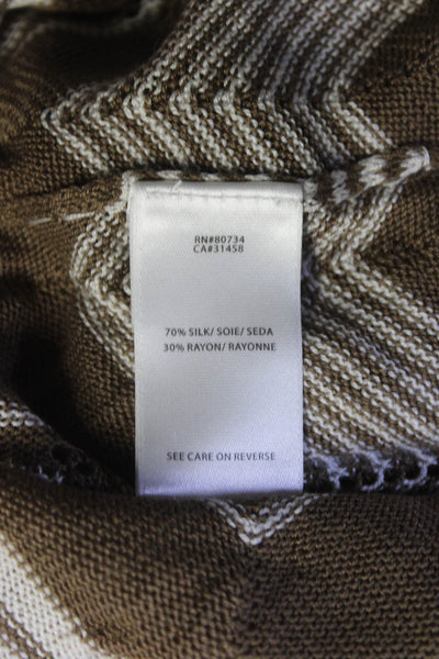 BCBGMAXAZRIA Women's Silk Chevron Print Scoop Neck Knit Shift Dress Brown Size L