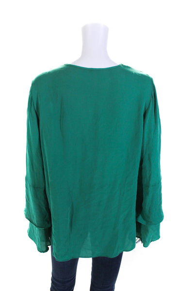 Kobi Halperin Womens Silk Crepe Key Hole Long Sleeve Blouse Top Green Size L