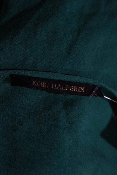 Kobi Halperin Womens Silk Crepe Key Hole Long Sleeve Blouse Top Green Size L