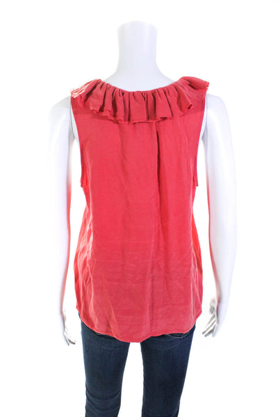 Joie Womens Solid Coral Silk Ruffle V-Neck Sleeveless Blouse Top Size S