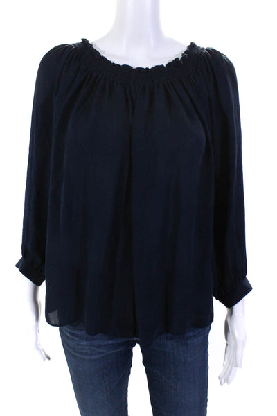 Artelier Nicole Miller Womens Navy Blue Silk Off Shoulder Blouse Top Size S