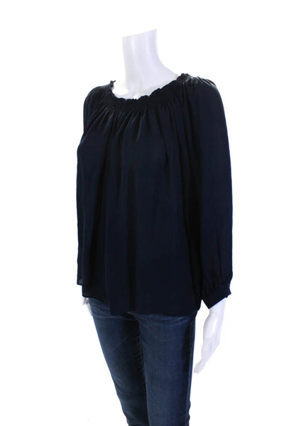 Artelier Nicole Miller Womens Navy Blue Silk Off Shoulder Blouse Top Size S