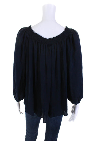 Artelier Nicole Miller Womens Navy Blue Silk Off Shoulder Blouse Top Size S