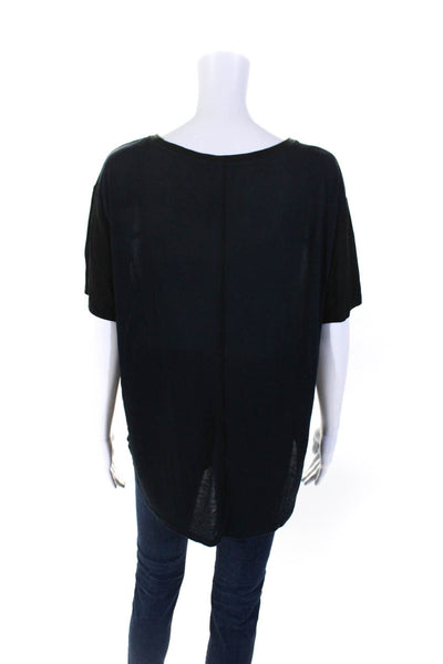 Vince Womens Blue Black Color Block Short Sleeve Flowy Blouse Top Size XL