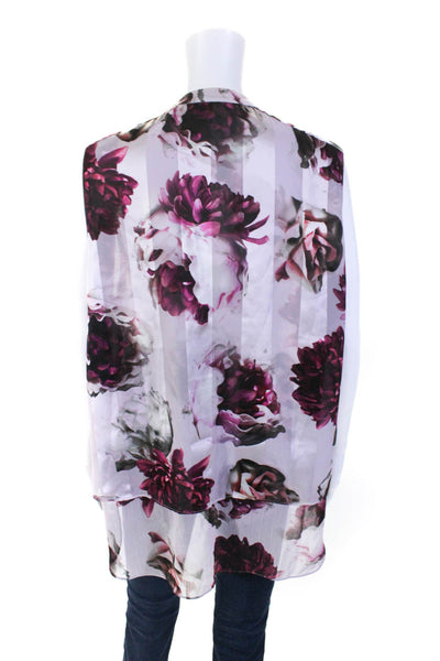 Tahari Womens Fuschia Floral Print Crew Neck Sleeveless Blouse Top Size XL