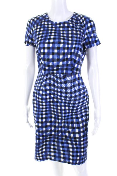 L.K. Bennett Womens Blue Printed Cotton Zip Back Short Sleeve Shift Dress Size 4