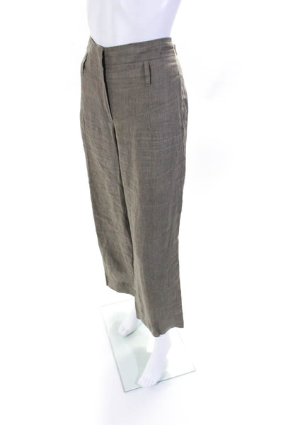 Gunex Womens Brown Linen High Rise Pleated Straight Leg Pants Size 10