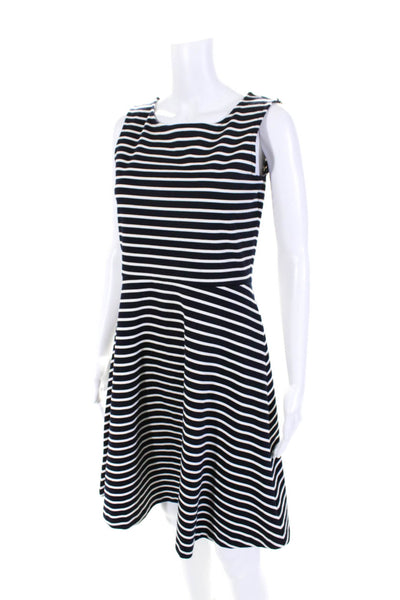 Talbots Womens Navy Striped Scoop Neck Sleeveless Fit & Flare Dress Size S