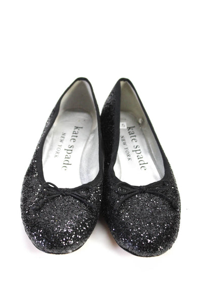 Kate Spade New York Womens Black Glittery Bow Front Ballet Flats Shoes Size 7.5B