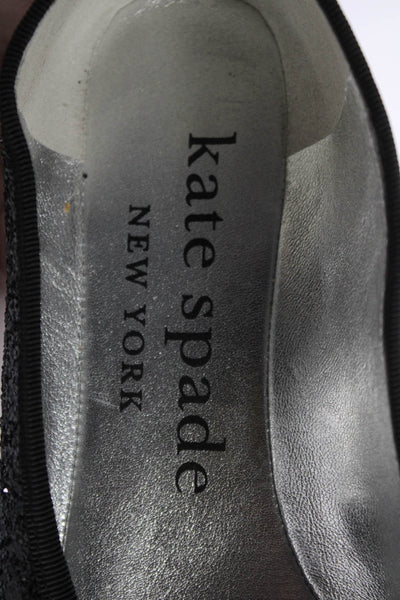 Kate Spade New York Womens Black Glittery Bow Front Ballet Flats Shoes Size 7.5B