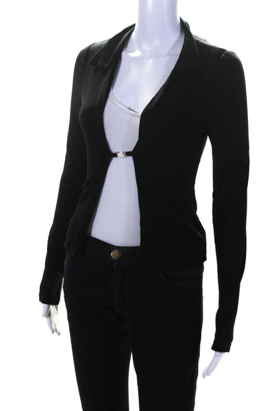 Superdown Womens Hook & Eye Collared Cardigan Sweater Black Size Extra Small