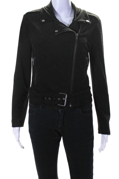 BB Dakota Womens Faux Suede Asymmetrical Zip Moto Jacket Black Size Small