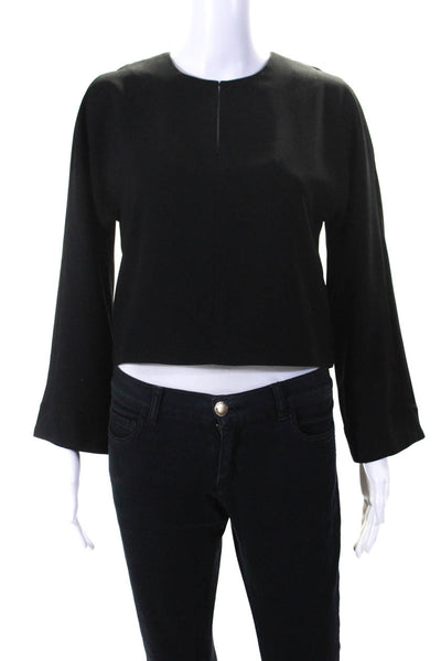 J Crew Women's Lined Long Sleeve Cropped Blouse Black Size 2