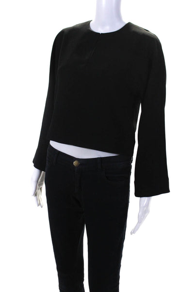 J Crew Women's Lined Long Sleeve Cropped Blouse Black Size 2