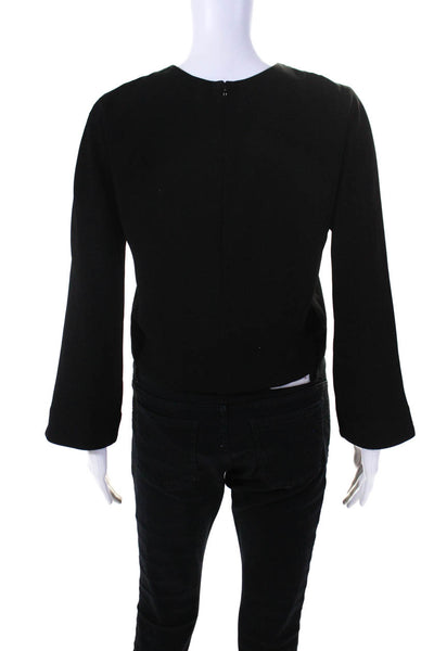 J Crew Women's Lined Long Sleeve Cropped Blouse Black Size 2