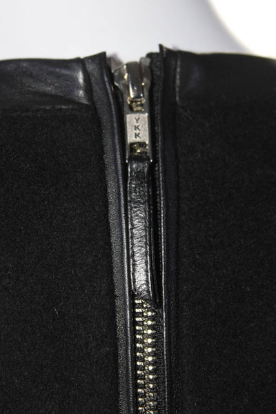 Milly Women's Wool Leather Combo Zipper Trim Top Black Size 0