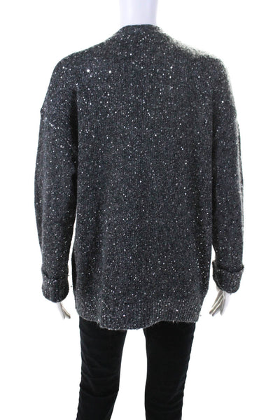 ATM Womens Button Front Boxy Sequin Knit Cardigan Sweater Gray Size Medium