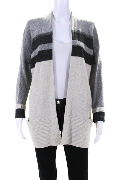 Vince Womens Long Sleeve Open Front Striped Cardigan Sweater Gray Size Small