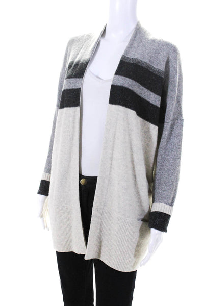 Vince Womens Long Sleeve Open Front Striped Cardigan Sweater Gray Size Small