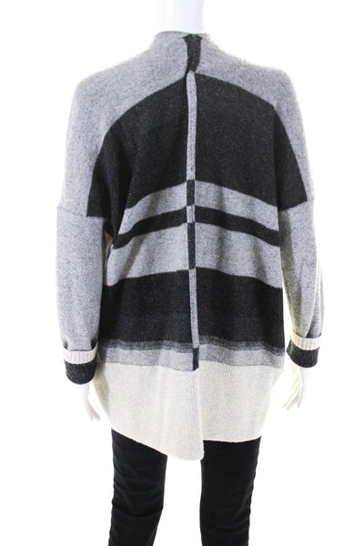 Vince Womens Long Sleeve Open Front Striped Cardigan Sweater Gray Size Small