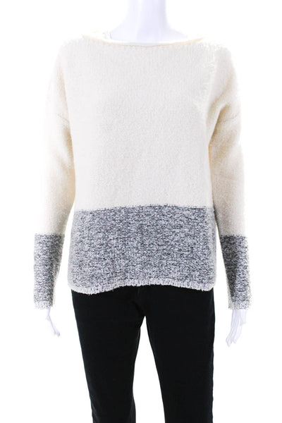 Vince Womens Pullover Oversized Boxy Scoop Neck Sweater White Gray Wool Small