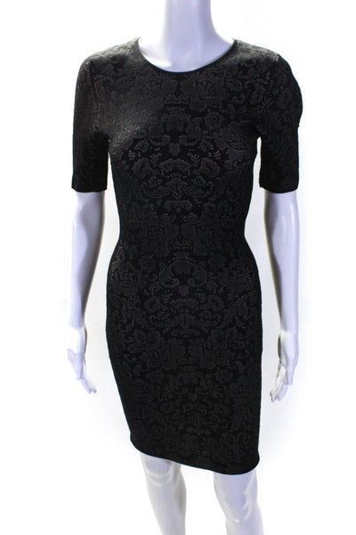 Torn by Ronny Kobo Womens Floral Knit Short Sleeve Bodycon Dress Black Size S