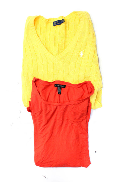 Polo Ralph Lauren Eileen Fisher Womens Sweater Top Yellow Orange Size S L Lot 2