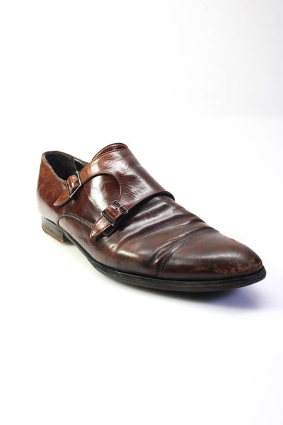 Adam Derrick Men's Leather Monk Style Buckle Dress Shoes Brown Size 11.5