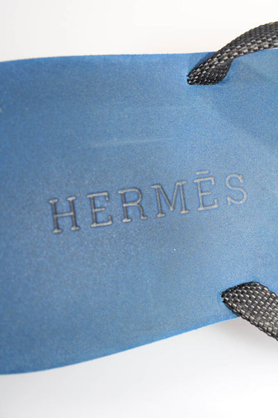 Hermes Womens Strappy Open Toe Flat Heel Kala Nera Flip Flops Sea Blue Size 9US