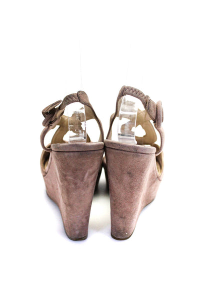 Prada Womens Mauve Suede Peep Toe Platform Wedge Sandals Shoes Size 7