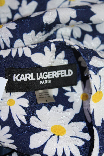 Karl Lagerfeld Women'ss V-Neck Floral Print Sleeveless Shift Dress Blue Size 4