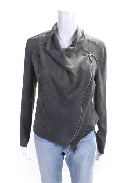 Blank NYC Women's Asymmetrical Full Zip Suede Jacket Gray Size S