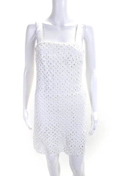 Miguelina Womens Cotton Geometric Textured Zipped Midi Dress White Size M