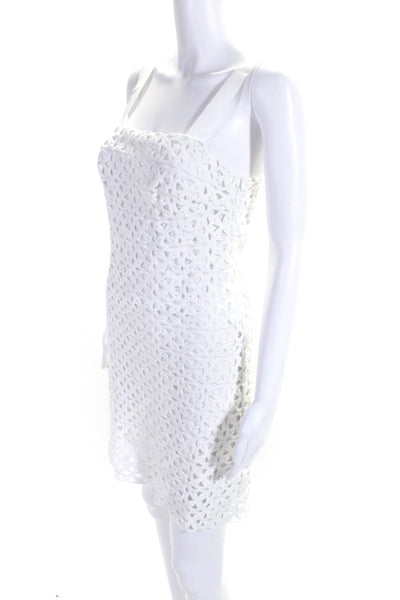 Miguelina Womens Cotton Geometric Textured Zipped Midi Dress White Size M
