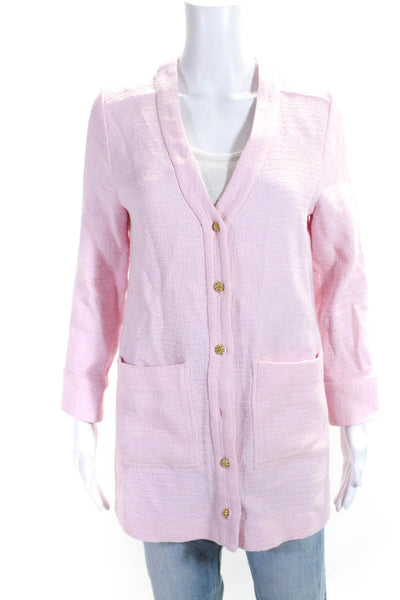 Zara Womens Light Pink Textured V-Neck Button Down Long Sleeve Jacket Size M