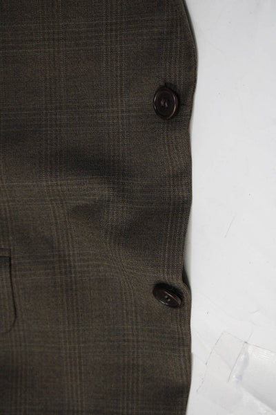Canali Mens Brown Wool Glen Plaid Two Button Long Sleeve Blazer Jacket Size 48R