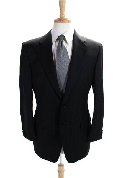 Canali Mens Black Pinstriped Wool Two Button Long Sleeve Blazer Jacket Size 48R