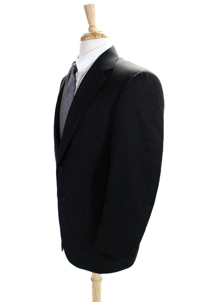 Canali Mens Black Pinstriped Wool Two Button Long Sleeve Blazer Jacket Size IT 4